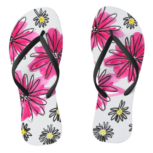 Whimsical Pink and White Flowers Teenslippers (Voetbed)