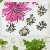 Whimsical Pink and White Flowers Theedoek (Gevouwen)