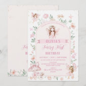 Whimsical Pink Arch Fairy eerste verjaardag Kaart (Voorkant / Achterkant)