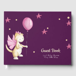 Whimsical Pink Baby Dragon Girl Baby shower Gastenboek
