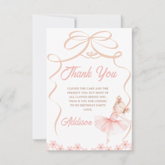 Whimsical Pink Ballerina Two Tu 2e verjaardag Bedankkaart (Voorkant)