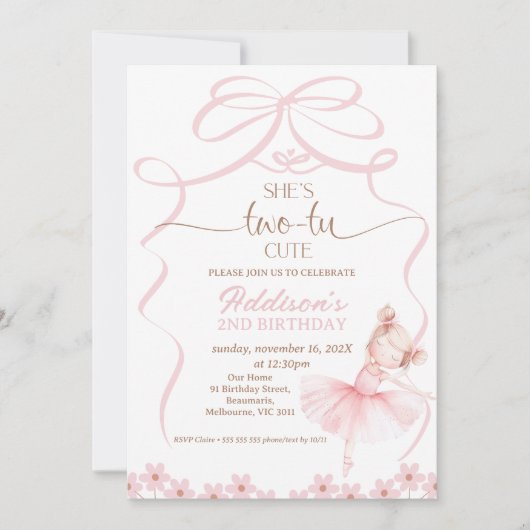 Whimsical Pink Ballerina Two Tu Schattige 2e verja Kaart (Voorkant)