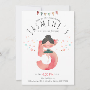 Whimsical Pink Ballet Girl 5e verjaardag Kaart