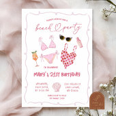 Whimsical Pink Beach Party Verjaardag Kaart