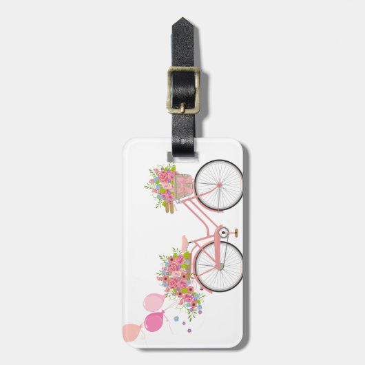 Whimsical Pink Bicycle Bagagelabel (Voorkant verticaal)