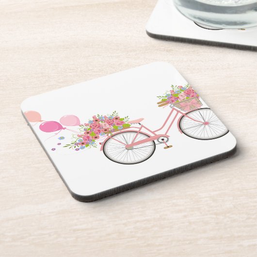 Whimsical Pink Bicycle Bier Onderzetter (Linkerzijde)
