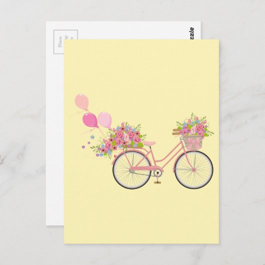 Whimsical Pink Bicycle Briefkaart (Voorkant / Achterkant)