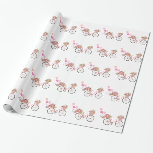 Whimsical Pink Bicycle Cadeaupapier (Uitgerold)