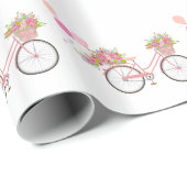 Whimsical Pink Bicycle Cadeaupapier (Rol Hoek)