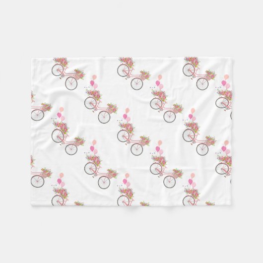 Whimsical Pink Bicycle Fleece Deken (Voorkant (Horizontaal))