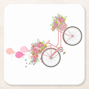 Whimsical Pink Bicycle Kartonnen Onderzetters