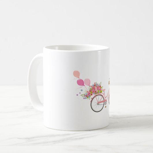 Whimsical Pink Bicycle Koffiemok (Voorkant links)