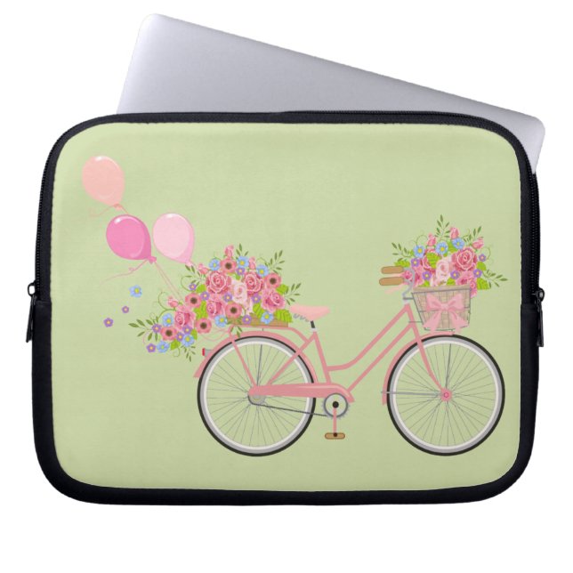 Whimsical Pink Bicycle Laptop Sleeve (Voorkant)