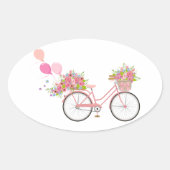 Whimsical Pink Bicycle Ovale Sticker (Voorkant)