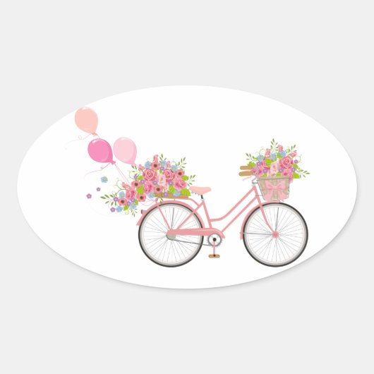 Whimsical Pink Bicycle Ovale Sticker (Voorkant)