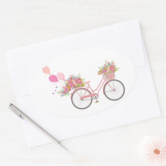 Whimsical Pink Bicycle Ovale Sticker (Envelop)