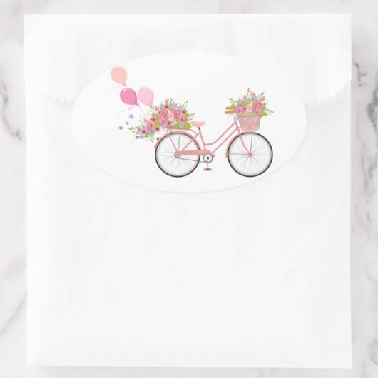 Whimsical Pink Bicycle Ovale Sticker (Tas)