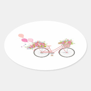 Whimsical Pink Bicycle Ovale Sticker