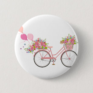 Whimsical Pink Bicycle Ronde Button 5,7 Cm