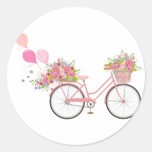 Whimsical Pink Bicycle Ronde Sticker