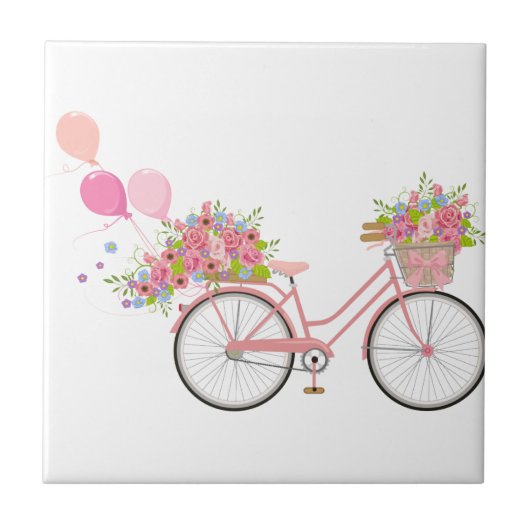 Whimsical Pink Bicycle Tegeltje (Voorkant)