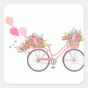 Whimsical Pink Bicycle Vierkante Sticker