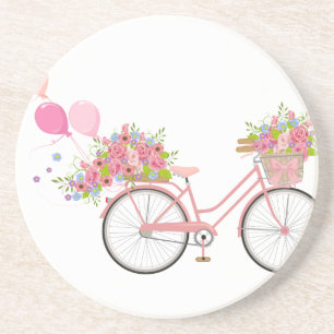 Whimsical Pink Bicycle Zandsteen Onderzetter