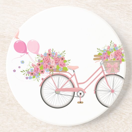Whimsical Pink Bicycle Zandsteen Onderzetter (Voorkant)