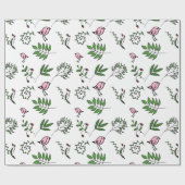 Whimsical Pink Bird and Green Leaves Cadeaupapier (Vlak)