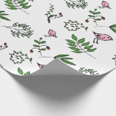 Whimsical Pink Bird and Green Leaves Cadeaupapier (Hoek)