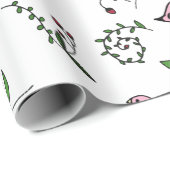 Whimsical Pink Bird and Green Leaves Cadeaupapier (Rol Hoek)