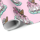 Whimsical Pink Birthday Cake Wrapping Paper Cadeaupapier (Rol Hoek)