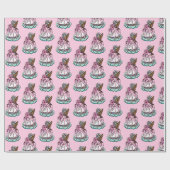 Whimsical Pink Birthday Cake Wrapping Paper Cadeaupapier (Vlak)