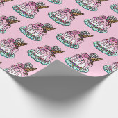 Whimsical Pink Birthday Cake Wrapping Paper Cadeaupapier (Hoek)