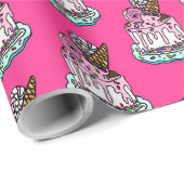 Whimsical Pink Birthday Cake Wrapping Paper Cadeaupapier (Rol Hoek)