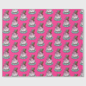 Whimsical Pink Birthday Cake Wrapping Paper Cadeaupapier (Vlak)