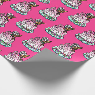 Whimsical Pink Birthday Cake Wrapping Paper Cadeaupapier