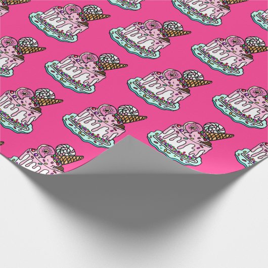 Whimsical Pink Birthday Cake Wrapping Paper Cadeaupapier (Hoek)