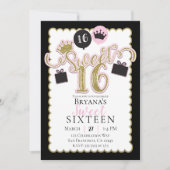 Whimsical Pink Black Sweet 16 Foto Verjaardagsfees Kaart (Voorkant)