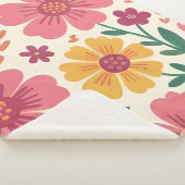 Whimsical Pink Bloom & Hearts Retro Pattern Sherpa Deken (3/4)