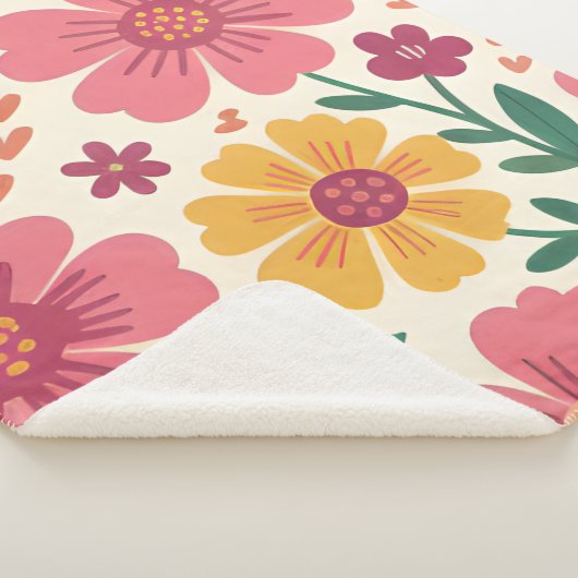 Whimsical Pink Bloom & Hearts Retro Pattern Sherpa Deken (3/4)