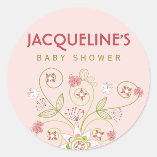 Whimsical Pink Blooms Girl Baby shower Sticker (Voorkant)
