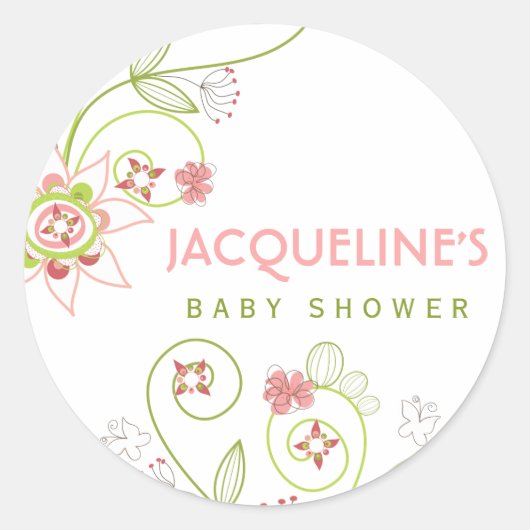 Whimsical Pink Blooms Girl Baby shower Sticker (Voorkant)