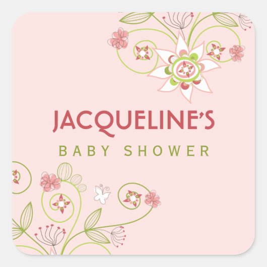 Whimsical Pink Blooms Girl Baby shower Sticker (Voorkant)