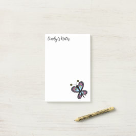 Whimsical Pink & Blue Cartoon Butterfly 4 x 6 Post-it® Notes