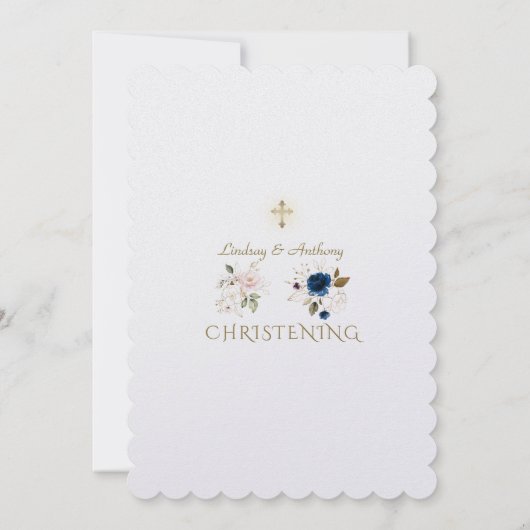 Whimsical Pink Blue Gold Flowers Twins Christening Kaart (Achterkant)