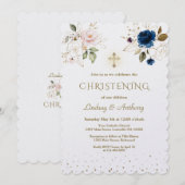 Whimsical Pink Blue Gold Flowers Twins Christening Kaart (Voorkant / Achterkant)