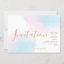 Whimsical Pink Blue Waterverf Gold Splash Wedding