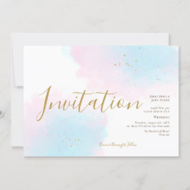 Whimsical Pink Blue Waterverf Gold Splash Wedding Kaart