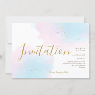 Whimsical Pink Blue Waterverf Gold Splash Wedding Kaart